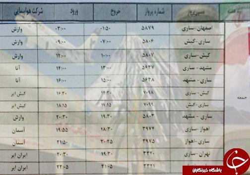 پرواز های جمعه 17 آبان ماه فرودگاه های مازندران